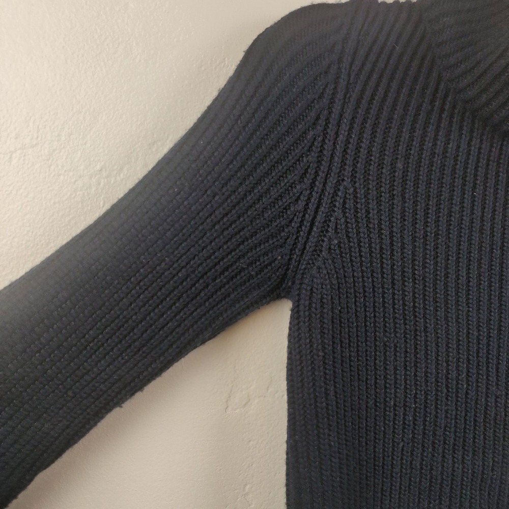 Vintage Emporio Armani Sweater Womens 4 Navy Blue Ribbed Asymmetrical Zip Tassel - Picture 3 of 11